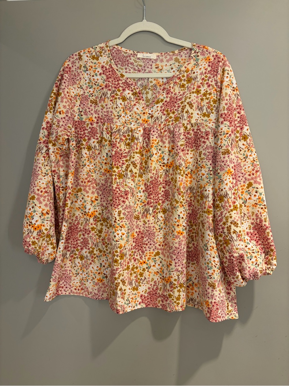 Floral V-Neck Peasant Tunic — Pink & Mustard